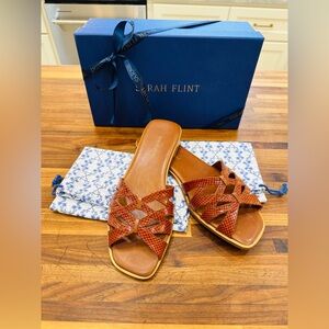 NEW - Sarah Flint Kim Toffee Leather Slides - 39.5 EU / 9M US